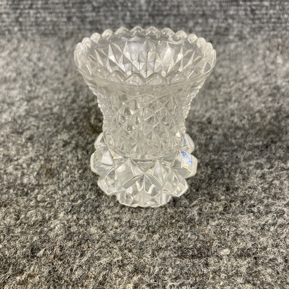 Vintage Hofbauer 24% Lead Crystal 2 1/2" Tall Diamond Pattern Candlestick Holder